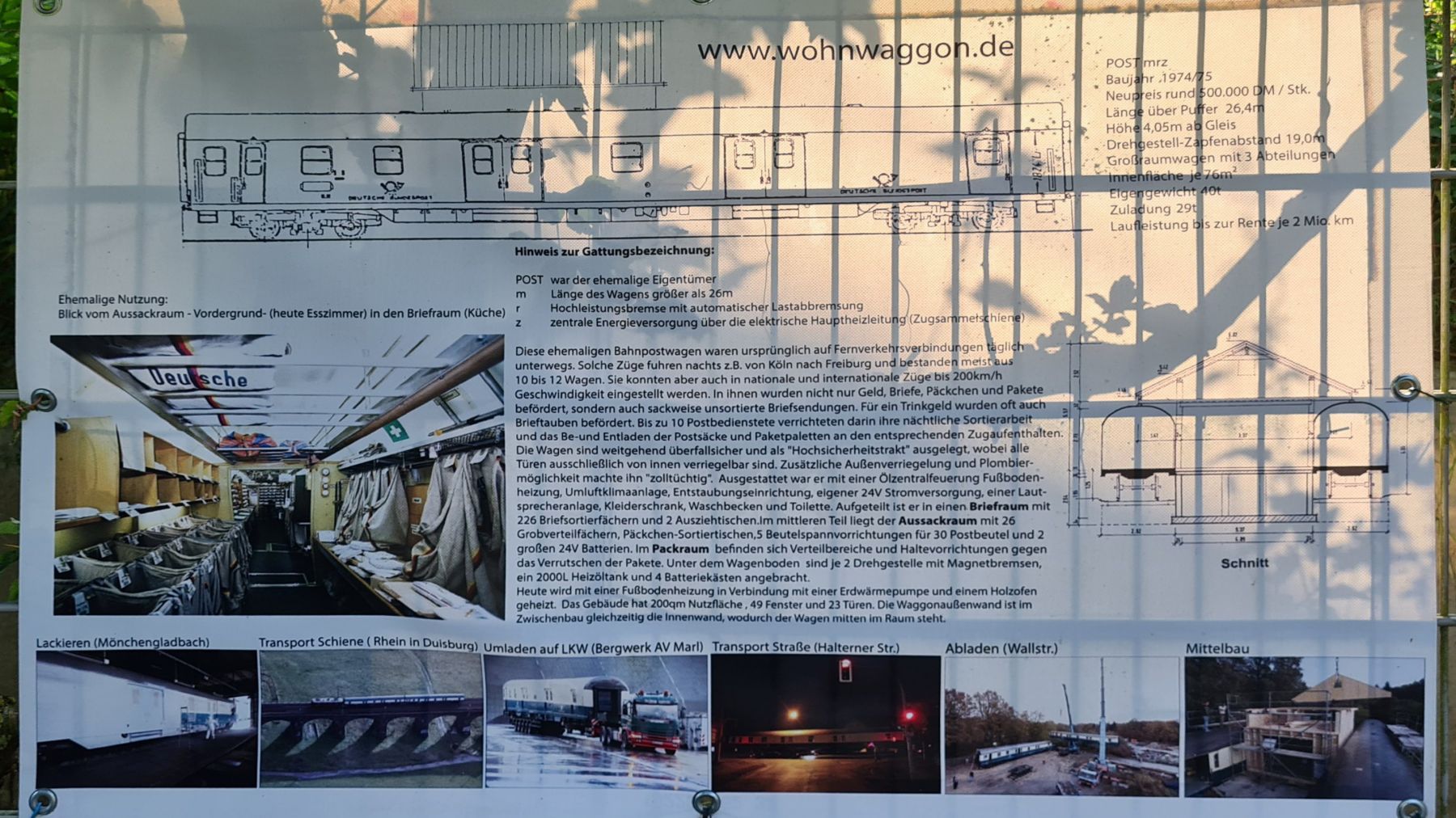 Infotafel zu Wohnwaggons in Marl